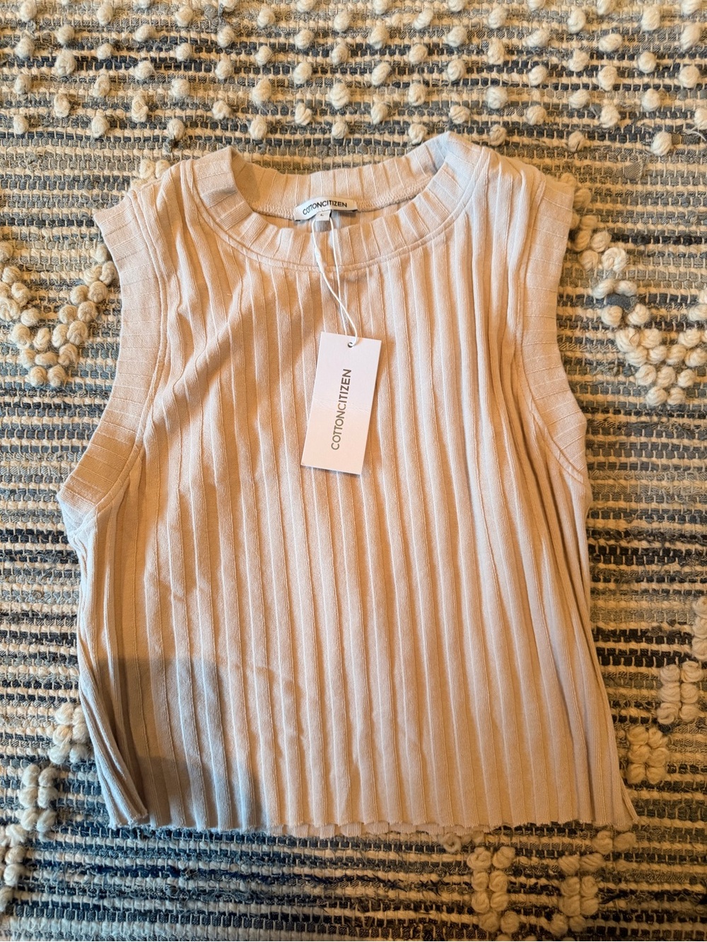 COTTON CITIZEN Sleeveless Ribbed Tank in Light Beige